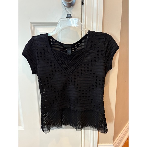ANAC Black Layered Look Top - Mesh T-Shirt Short Sleeve Womens Medium - Picture 1 of 7